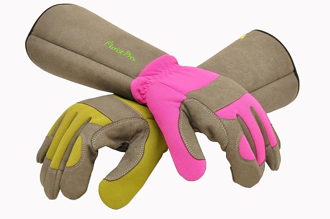 G & F Products Florist Pro Rose Gardening Gloves, Synthetic Leather Palm, Thorn Protection, Long Sleeve