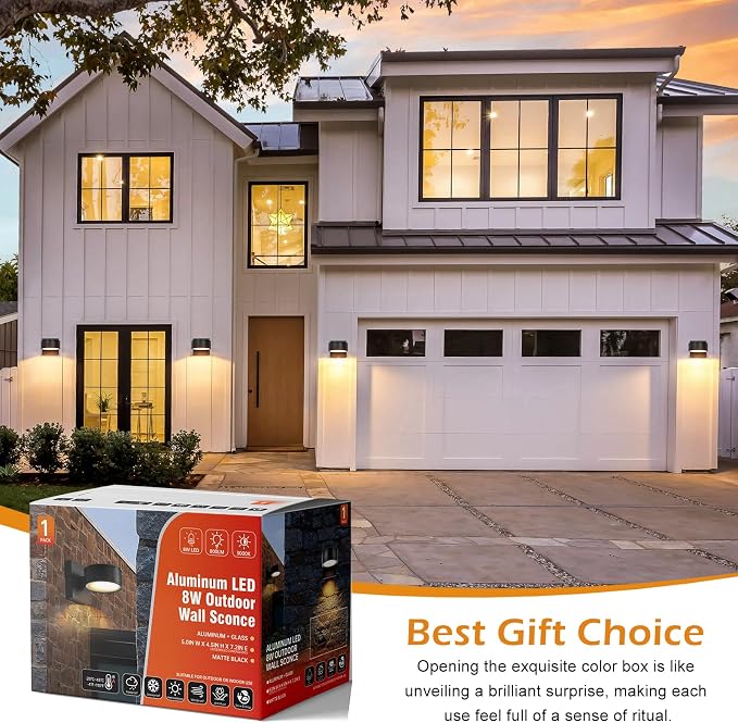 Modern Aluminum Porch Sconce Lights - LED Exterior Wall Sconce, Waterproof, 8W, 3000K for Garage Enterway