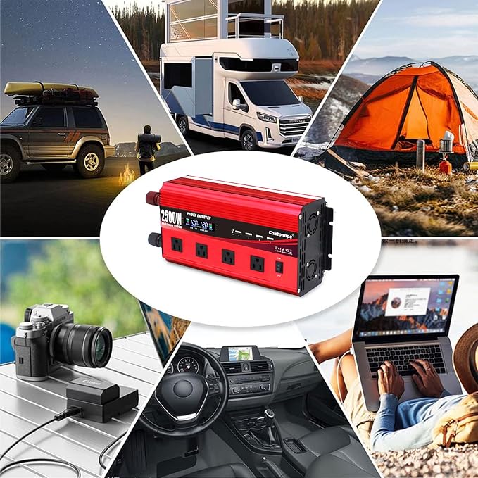 Cantonape 2500W Power Inverter 12V to 110V/120V DC to AC with LCD Display, Remote Controller 4 x AC Outlets and 4 x 3.1A USB Car Adapter for Car Truck Boat RV Solar System