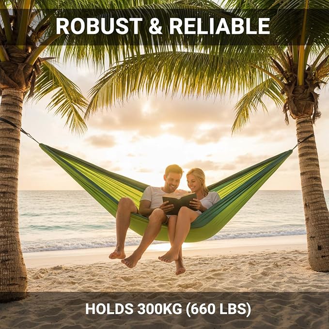 Outdoor Hammock, Double Camping Hammock with Tree Straps and Carabiners, Portable Hammock for Backpacking Beach Patio Garden Yard Camping Accessories
