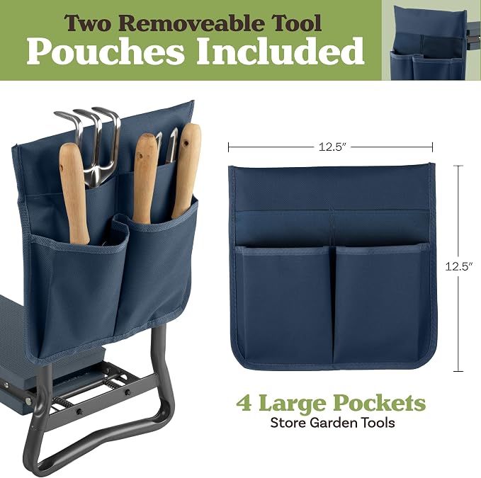 Pure Garden Garden Kneeler and Seat - Kneeling Pad Garden Stool with Tool Pouches - Gardening Gifts for Mom, Dad, Seniors, or Grandparents (Blue)