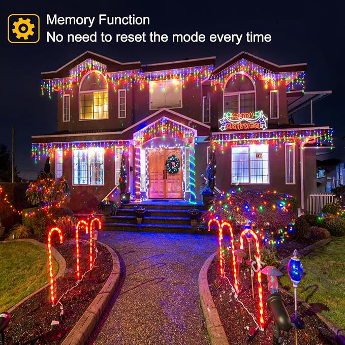 Colored Christmas Lights Outdoor 66ft 640 LED Icicle Lights for Outside | Connectable Clear Wire 8 Modes Timer Plug in Waterproof for House Xmas Yard Tree Eaves Party Holiday Decoration, Multicolor