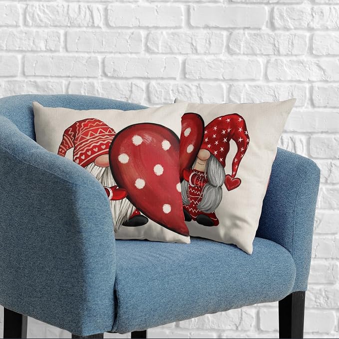 Valentines Day Throw Pillow Covers 24x24 Red Polka Dots Love Heart Pillow Covers Set of 2 Valentine Gnomes Cushion Cases for Bedroom Sofa Holiday Festivals Home Decor