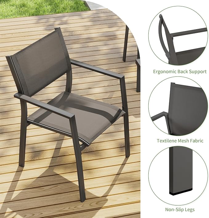 9 Piece Outdoor Dining Set, Expandable Outdoor Patio Dining Table Set for 6-8 Person, Aluminum Outdoor Table and 8 Chairs with Textilene Fabric & Armrest for Patio, Garden, Lawn, Deck(Black)