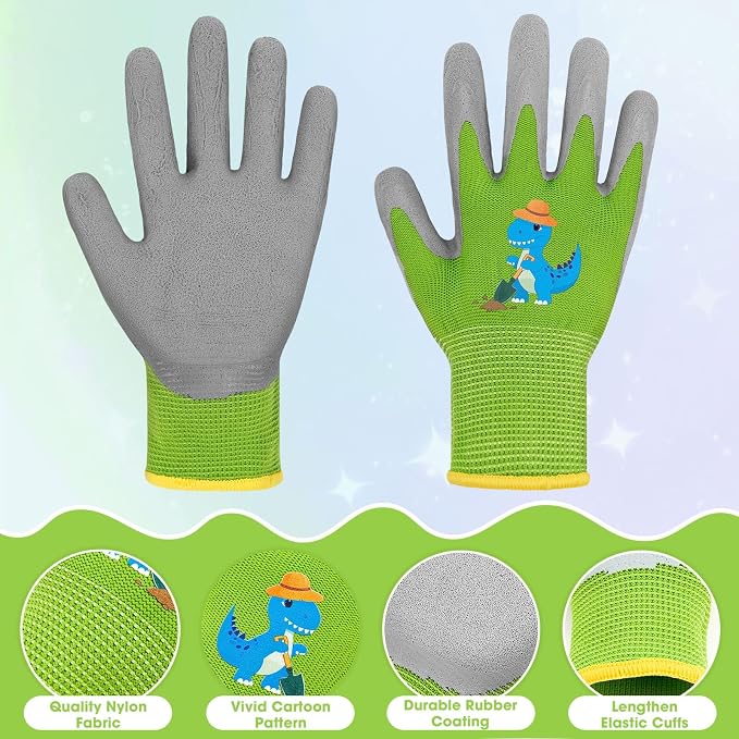 WAWSAM Kids Gardening Gloves 3 Pairs Toddlers Rubber Coated Work Gloves Children Garden Gloves