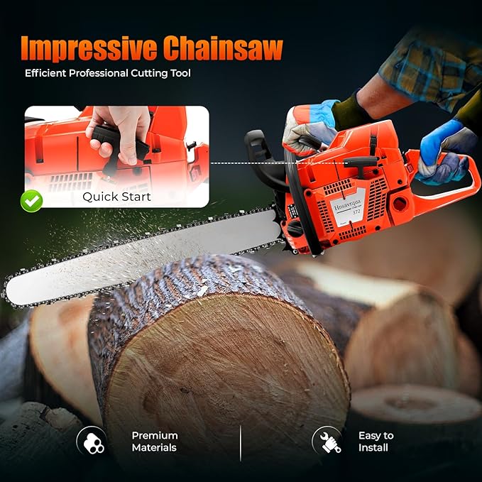 71CC Gas Chainsaw, 3.9KW 28" Handheld Cordless Petrol Chain Saw with 18.6OZ Fuel Tank, 2-Stroke Gas Powered Chainsaw for Garden Pruning Tree Wood Cutting Thickened Blade Design, 10000Rpm High Speed