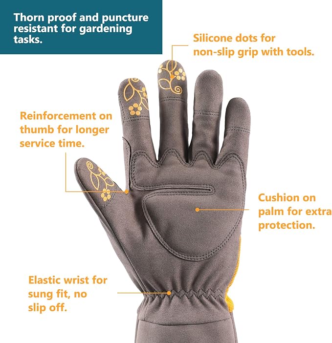 COOLJOB Thorn Proof Rose Pruning Garden Gloves for Women, Long Sleeve Padded Yard Work for Bush, Blackberry, Cactus, Heavy Duty/Puncture Resistant/Machine Washable, Medium, Yellow | Heavy Duty Puncture Resistant Gardening Gloves,Breathable Padded Yard ...