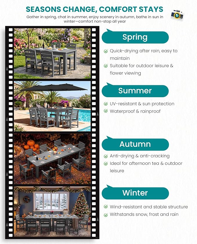 SERWALL 59" Outdoor Dining Set for 4, w/ 1 Table & 4 Armless Chairs, Gray | Armless Patio Dining Sets for All Weather Use