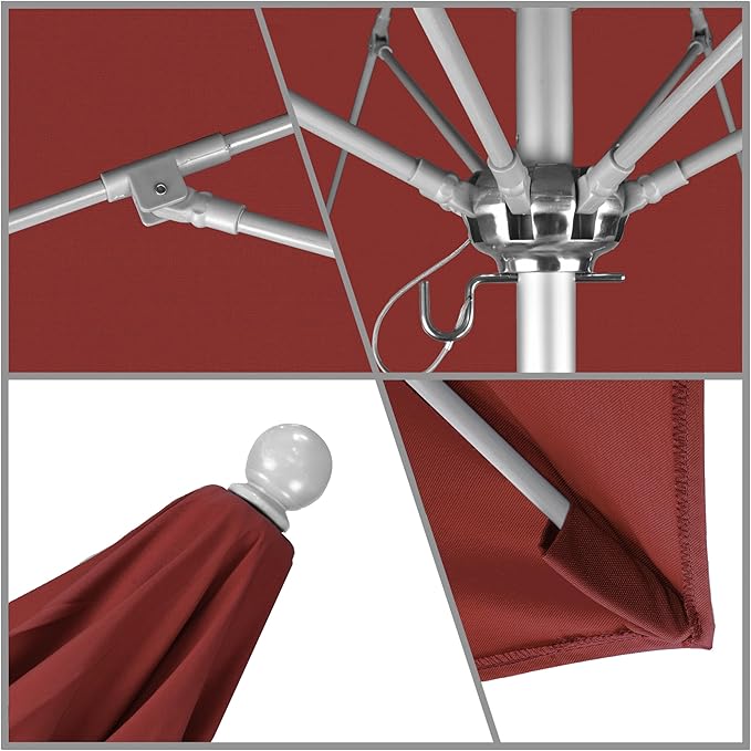 California Umbrella 7.5' Rd. Venture Series Contract Grade Patio Umbrella, Push Open Pin Stop, Silver Finish, Solution Dyed Red
