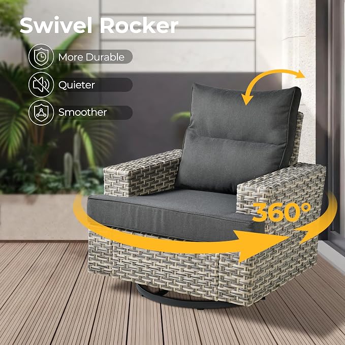 HOOOWOOO Outdoor Sectional Patio Furniture Set with Fire Pit Table,13 Pieces Wicker Conversation Sets L Shaped Couch,Extra Deep Out Door Sofa Outside Furniture with Swivel Chairs,Black