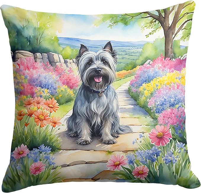 Caroline's Treasures Skye Terrier Spring Path Throw Pillow Machine Washable, Indoor Outdoor Decorative Pillow for Couch, Bed or Patio, 14Hx14W
