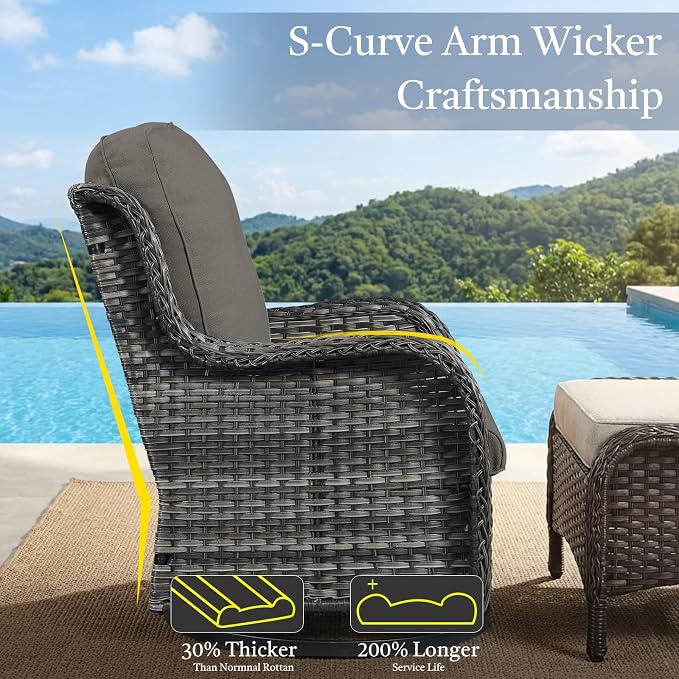 Wicker Patio Furniture Set- 4 Pieces Swivel Patio Chairs,PE Rattan Outdoor Rocking Chairs Porch Furniture for Garden Deck