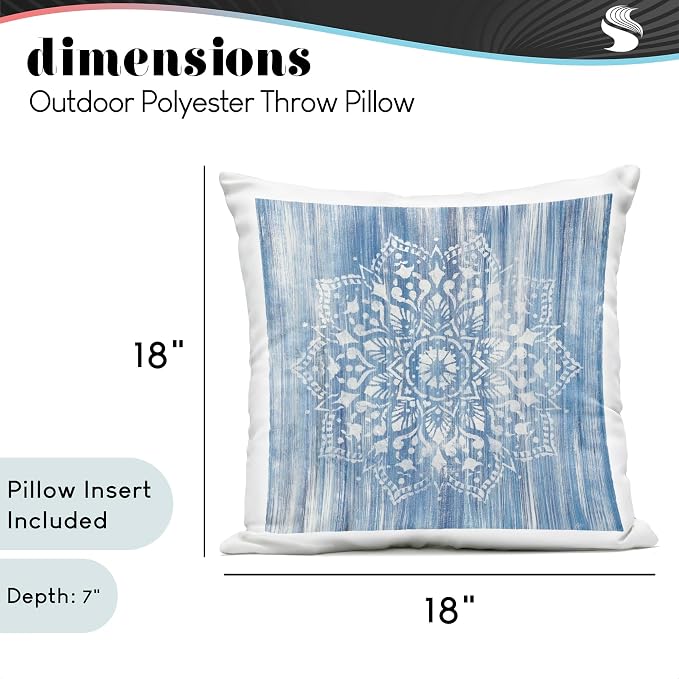 Stupell Industries | Blue Boho Floral Fractal, 18 x 18 | Outdoor Pillow, Made in USA - By Liz Jardine