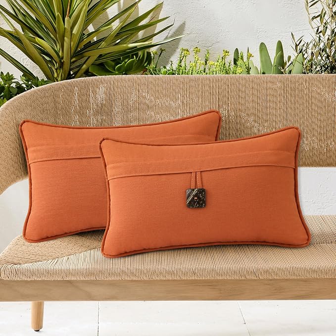 Outdoor Sunbrella Decorative Pillows with Coconut Button Pack of 4, 20" x 12" Outdoor Pillow Set for Couch Bed Throw Patio Sofa, Spectrum Cayenne
