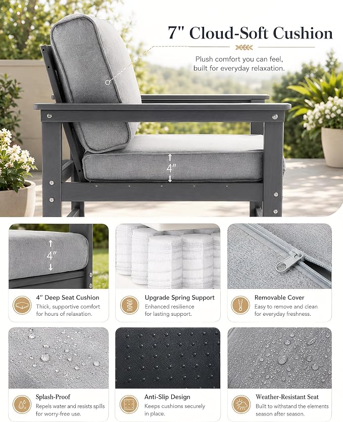 HDPE Outdoor Patio Furniture Set with Cushions, 10 Piece Patio Conversation Set Sofa Set,All Weather Outdoor Couch Set with Coffee Table for Lawn, Garden, Deck