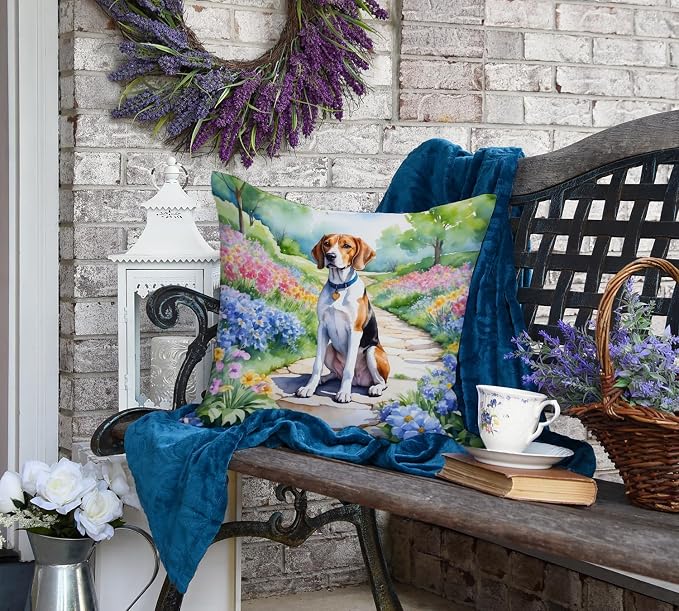 Caroline's Treasures English Foxhound Spring Path Throw Pillow Machine Washable, Indoor Outdoor Decorative Pillow for Couch, Bed or Patio, 18Hx18W
