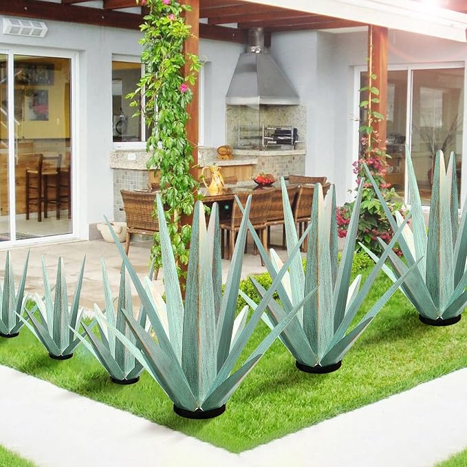 KODIBO 24" Metal Agave Plant Outdoor Decor, Large Yard Statue, Mint Green | Outdoor-Resistant Metal, Hand-Painted Finish, Tequila Rustic Sculpture, Garden Patio Lawn Ornament for Desert Landscaping