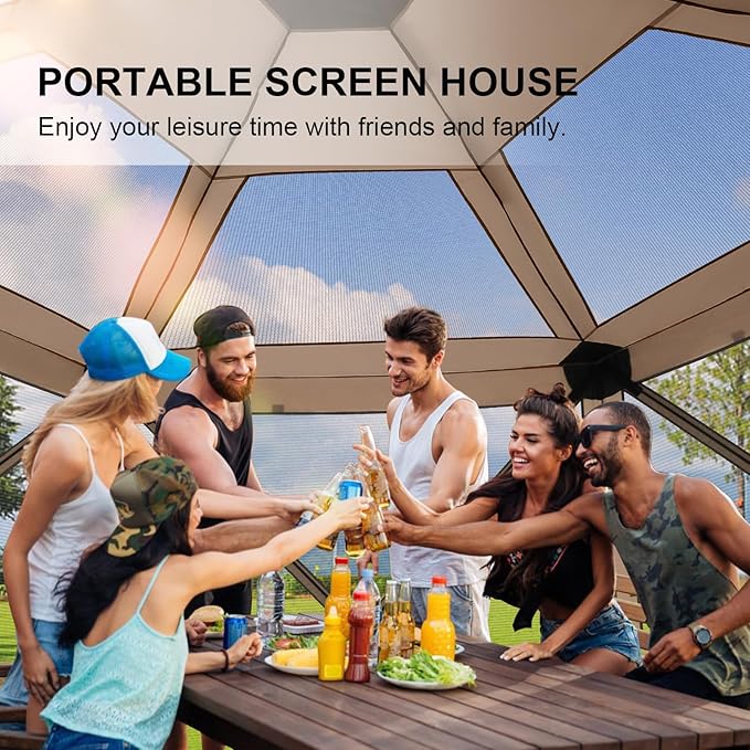 COBIZI 12x12 FT Pop Up Canopy Extendable Tent, Gazebos On Clearance with Removable Roof, Screened in Gazebo with sidewalls, Screen Tents Portable carpas para Patio for Outdoor Camping,Backyard,Khaki
