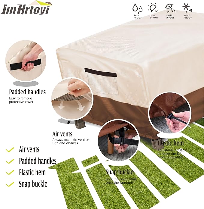JinHrtoyi Patio Square Table Cover,32Wx32Dx16H Inches 100% Waterproof Heavy Duty Outdoor Coffee Table Cover,Beige&Brown Modern Style Outdoor Furniture Covers