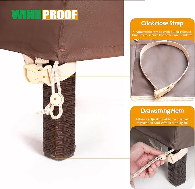 F&J Outdoors Patio Furniture Cover, Waterproof UV Resistant for Table & Chairs Set, 90" Wx60 Dx27.5 H
