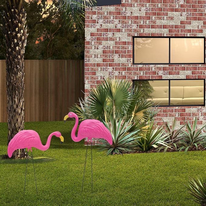 4E's Novelty 2 Pink Flamingos Yard Decorations - Extra Large 24" Flamingos Yard Ornaments - Pink Flamingos for Yard Sculptures & Statues - Lawn Flamingos Outdoor Garden Decor, Weather Resistant