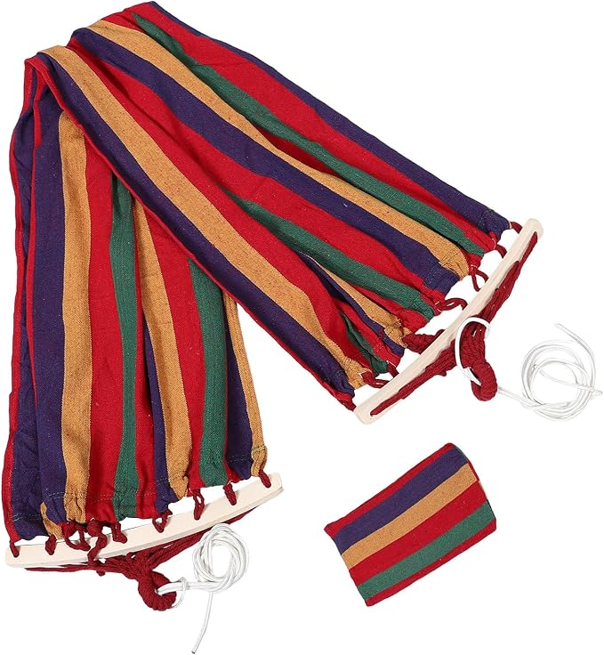 Kisangel Outdoor Camping Hammock with Thickened Canvas and Duckbill Buckle, Single-Person 200X80Cm Striped Tree Hammock for Hiking and Backyard Relaxation