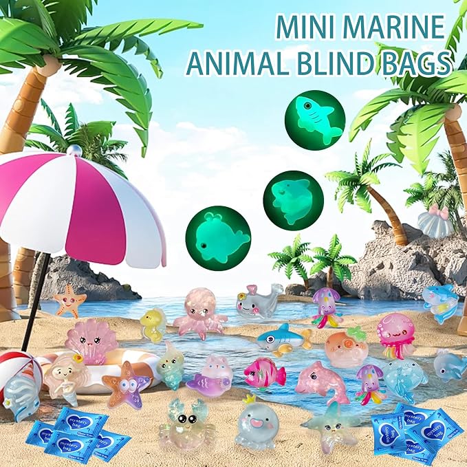 Mini Glow In The Dark Animal Resin Models, Resin Animals Mystery Bags, Individually Wrapped Blind Bags Tiny Animal Figurines, Collectible Mini Animals For Fairy Garden, DIY Crafts (200, Ocean)
