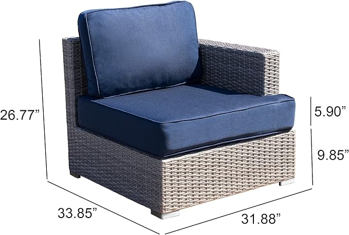 Vanity Art High-Density Polyethylene (HDPE) Wicker 6 Piece Outdoor Furniture Conversation Sofa Set | Patio Couch with Cushion, and Back Rest Pillow for Balcony Backyard, Garden, Fully Assembled
