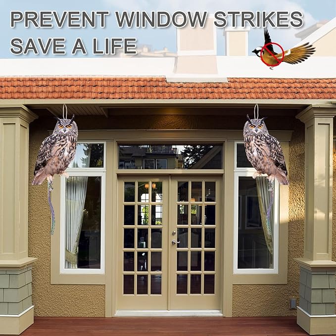 5 Pack Hanging Outdoors Reflective Scarer Away Owl Device to Keep Animals Pigeon Woodpecker Away from Patio Garden