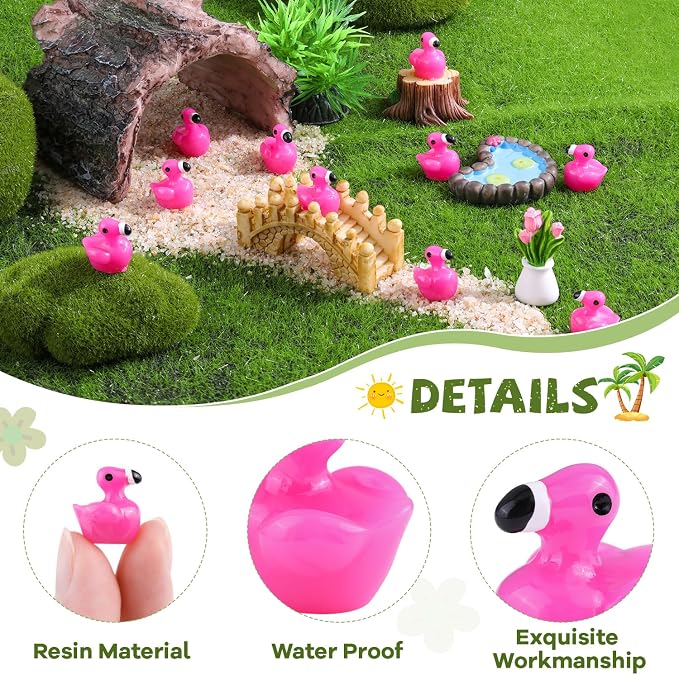 110PCS Mini Resin Animals Cute Rose Pink Tiny Flamingo Ducks, Miniature Figures to Hide, Small Animal Accessories Bulk for Topper Garden Dollhouse Landscape Aquarium Ornaments DIY Crafts & Decor