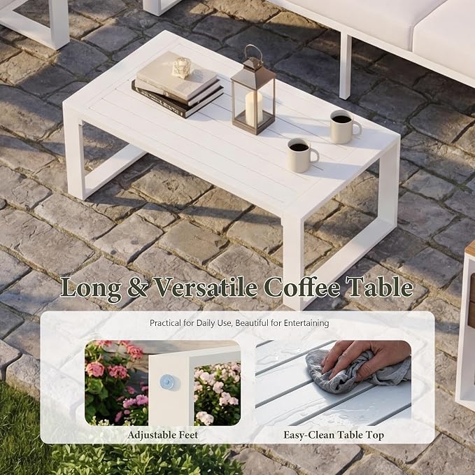 Aluminum Outdoor Patio Furniture Set, 5 Seats Outdoor Patio Sectional with 5" Plush Olefin Cushions & Sleek Design, All-Weather Conversation Sets for Backyard, Deck, Poolside