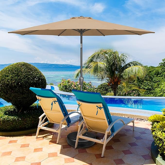Simple Deluxe 2 Pack 9FT Outdoor Patio Umbrella Table Market Umbrella with Push Button Tilt and Crank, 8 Sturdy Ribs, UV Protection Waterproof for Garden, Lawn, Deck, Backyard, Pool,Tan