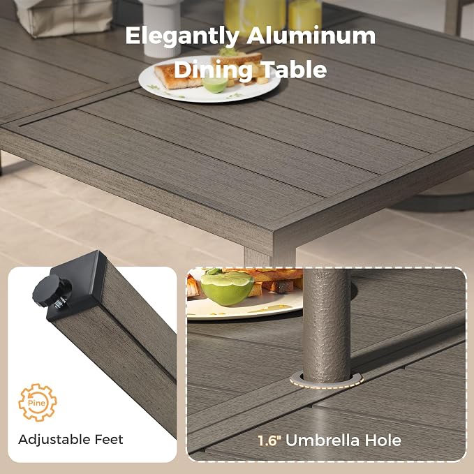 HAPPATIO Patio Dining Set for 6, 7-Piece Outdoor Aluminum Dining Furniture Set, 6 Cushioned Dining Chairs and Table for Deck Yard Poolside, Rust-Proof, Weather-Resistant, Easy Assembly