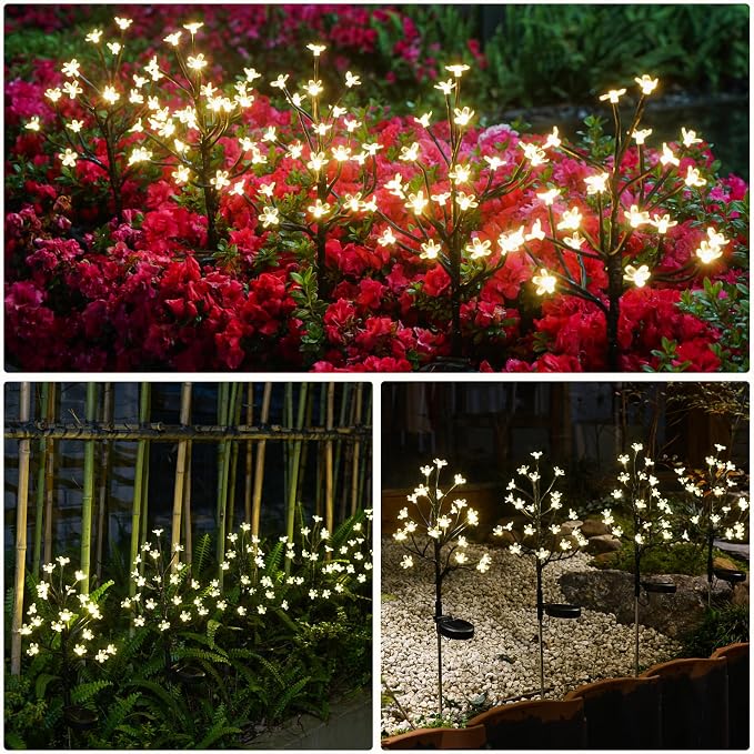 6 Pack Solar Lights Outdoor Waterproof, Garden Lights Solar Flowers | 2 Modes 120LED, Fairy Garden Decor for Outside, Yard, Patio, Pathway, Lawn Decorations, Gardening Gifts for Women Mom