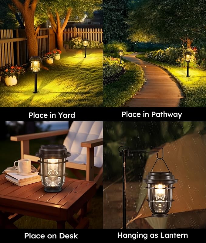 Vuees 4-Pack Solar Pathway Lights, Bright Auto Garden Lights Decor - Durable Landscape Lighting for Lawn, Patio, Walkway, Driveway, Housewarming Gift Ideas