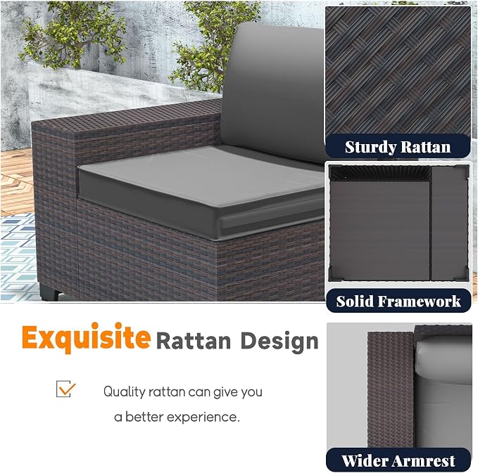 Patio Furniture Set 12 Pieces Outdoor Sectional Sofa Set,PE Rattan Wicker Patio Conversation Set with Thickened Cushions and Glass Coffee Table,Grey