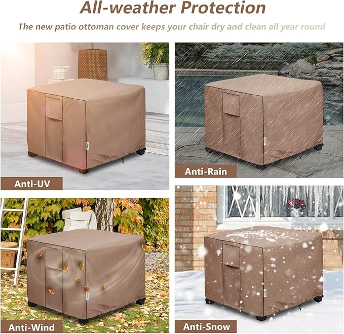 Patio Ottoman Cover Waterproof Square Outdoor Small Side Table Covers,25" W x 25" D x 18" H,Outdoor Rectangular Waterproof Table Cover(Brown)