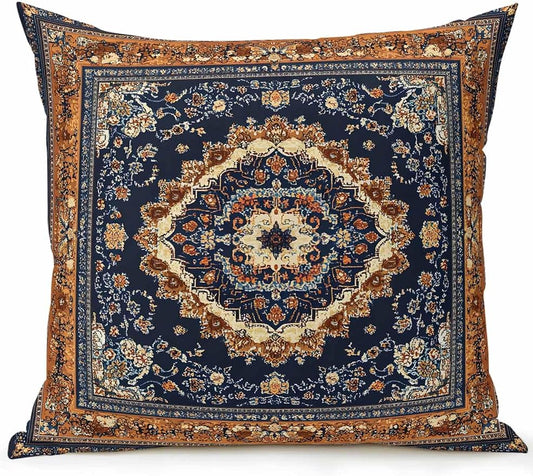 Outdoor Pillows with Inserts 16x16, Blue Burnt Orange Boho Waterproof Outdoor/Indoor Throw Pillows, Antique Southwestern Tribal Decorative Pillow for Bed Couch Sofa Patio Furniture