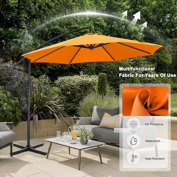 ABCCANOPY Cantilever Patio Umbrella with base included, 360° Rotation Outdoor Offset Umbrella for Backyard, Deck, Poolside