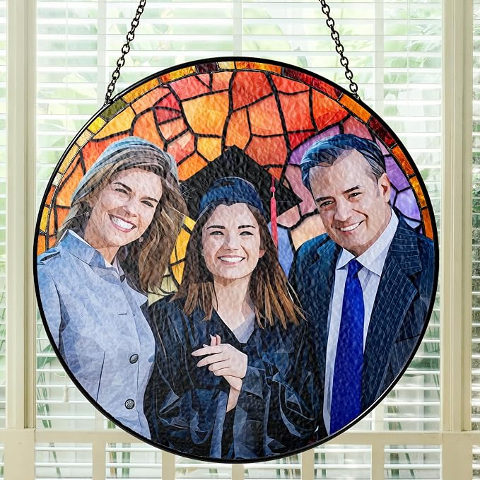 2025 Personalized Graduation Gift - Custom Stained Glass Window Hanging Suncatcher for Girl, Daughter, Son - Portrait Family, Couple - Unique Graduation Gifts with Photo