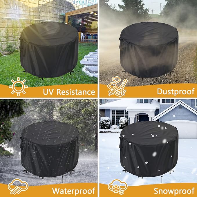 Kingling Patio Furniture Covers Waterproof, Round Patio Table Cover 42 inch Heavy Duty Outdoor Table Cover for Dining & Coffee Table Chair Set, Small Firepit Table All Weather Resistant-42''D x28''H