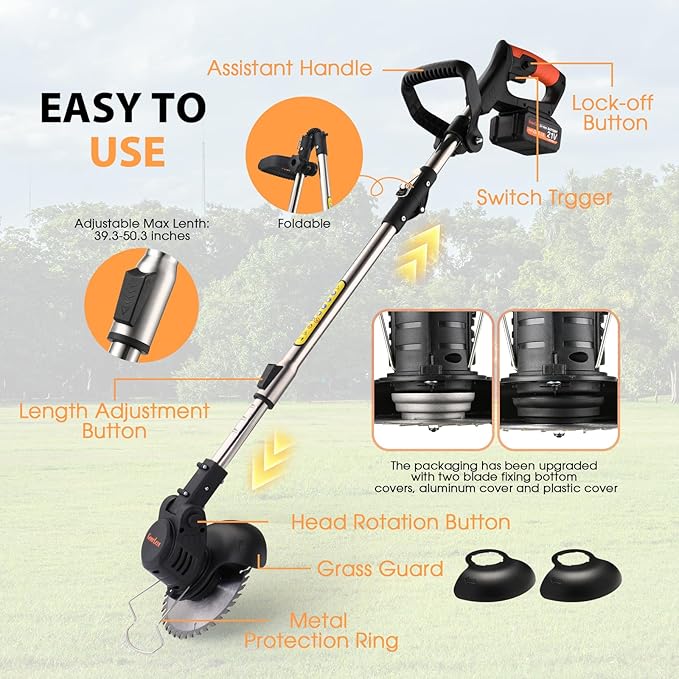 21V Electric Weed Wacker, Cordless Brush Cutter String Trimmer with Adjustable Pole & 2x3.0Ah Battery-Powered Weed Wacker, Lightweight & Low Noise, Foldable 3-in-1 Weed Eater for Outdoor, Garden, Yard