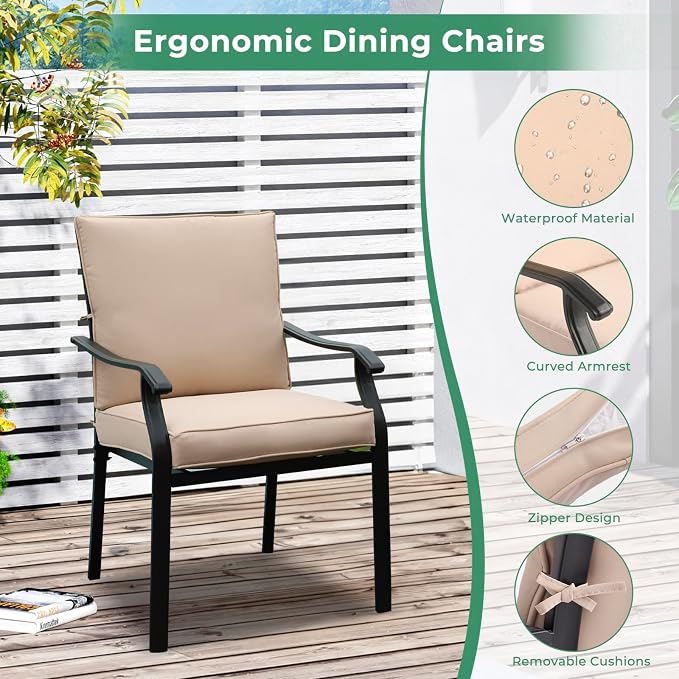 LVUYOYO 5-Piece Outdoor Patio Dining Set, Metal Stackable Chairs & Square Table Set, All-Weather Furniture for Backyard, Garden,Balcony,Porch (1 Square Table+ 4 Dining Chairs)