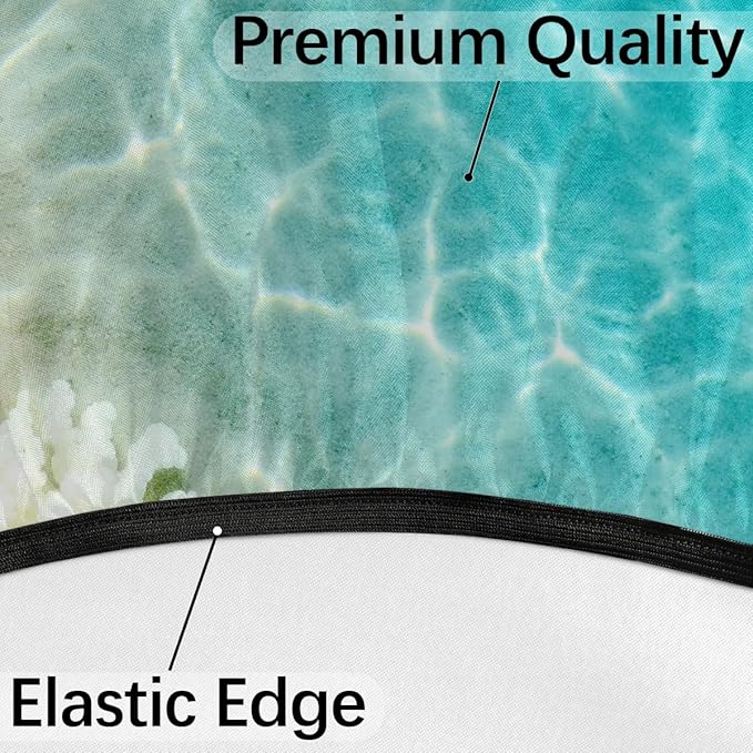 Fitted Round Tablecloth with Umbrella Hole and Zipper Starfish Coral Seashell Outdoor Elastic Table Cloth 45"-56" Oil-Proof Waterproof Summer Beach Patio Table Cover for Picnic Party