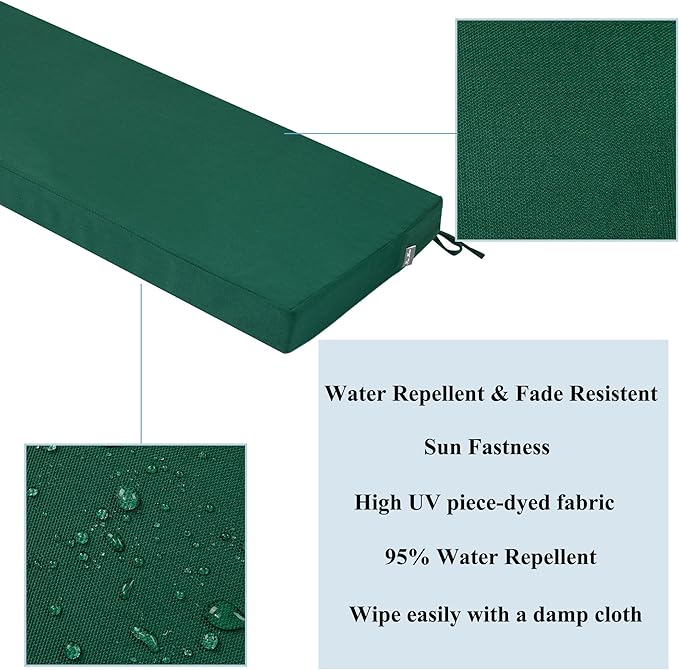 FUNHOME Outdoor Bench Cushion Covers 45" x 18" x 3", No Insert! Patio Bench Cushion Covers for Outdoor Furniture,Water Resistant Patio Loveseat Cushion Cover 1 Pack, Dark Green (Covers ONLY)