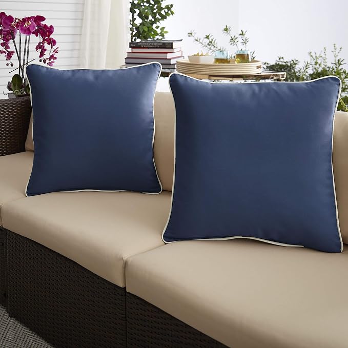 Sorra Home x Sunbrella - Indoor/Outdoor Square Pillows (Set of 2), Canvas Navy & Ivory
