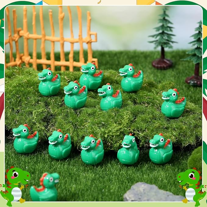 30 Pcs Dinosaur Ducks, Mini Dinosaur Resin Ducks Bulk, Fun Printed Toy Figures for Birthday Party Favors, Themed Decor, Kids Gift Collection (Green Dinosaurs)