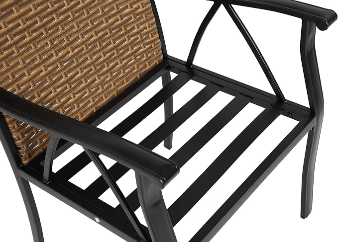 KEIKI Outdoor Dining Set, 7 Pieces Patio Furniture Set with Steel Tabletop and Swivel Chairs, Wicker Table and Chairs Set with Umbrella Hole for Backyard, Garden and Deck