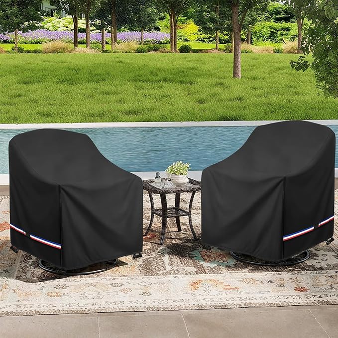 Patio Chair Covers Waterproof Swivel Outdoor Chair Cover, 35W x 37D x 36H Inches Patio Furniture Covers 2 Pack (Black)