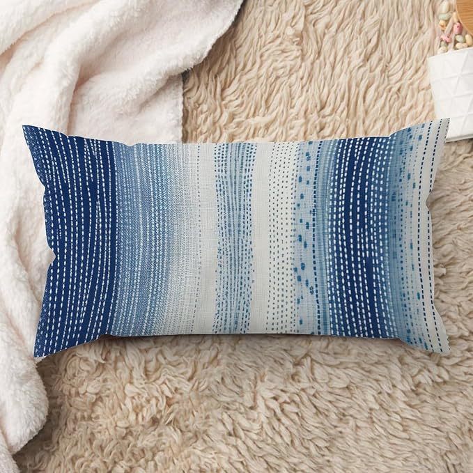 Antelope Aqua Animal Lumbar Pillow Cover White Blue Animal Strip Throw Pillow Cover Retro Farmhouse Decor Pillow for for Couch Sofa Farmhouse Decor 12x24in